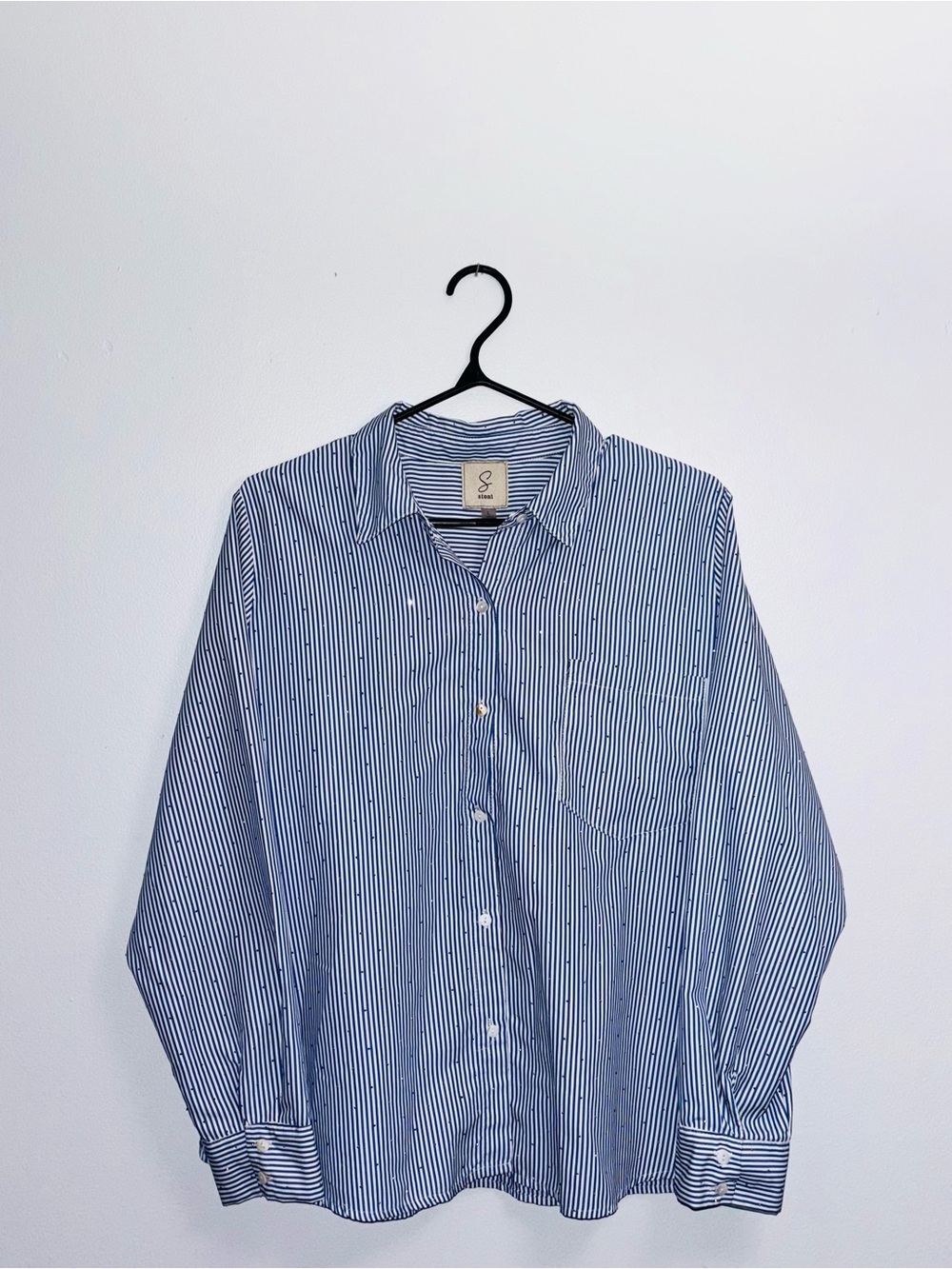 Blue & White Striped Rhinestone Button-Up Blouse